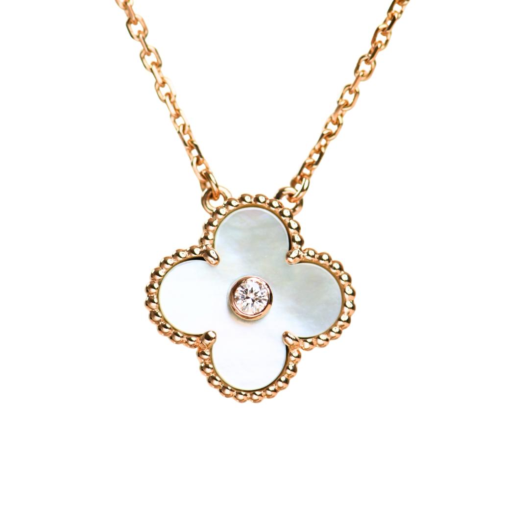 Van Cleef & Arpels Alhambra 2012 Holiday Necklace Diamond Mother of Pearl