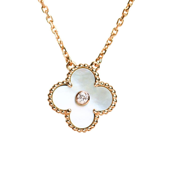 Van Cleef & Arpels Alhambra 2012 Holiday Necklace Diamond Mother of Pearl