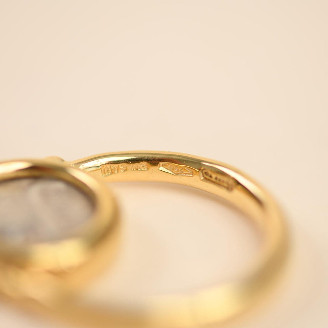 Authentic Bvlgari Vintage Monete Reversible Coin Swivel Ring 18K Yellow Gold