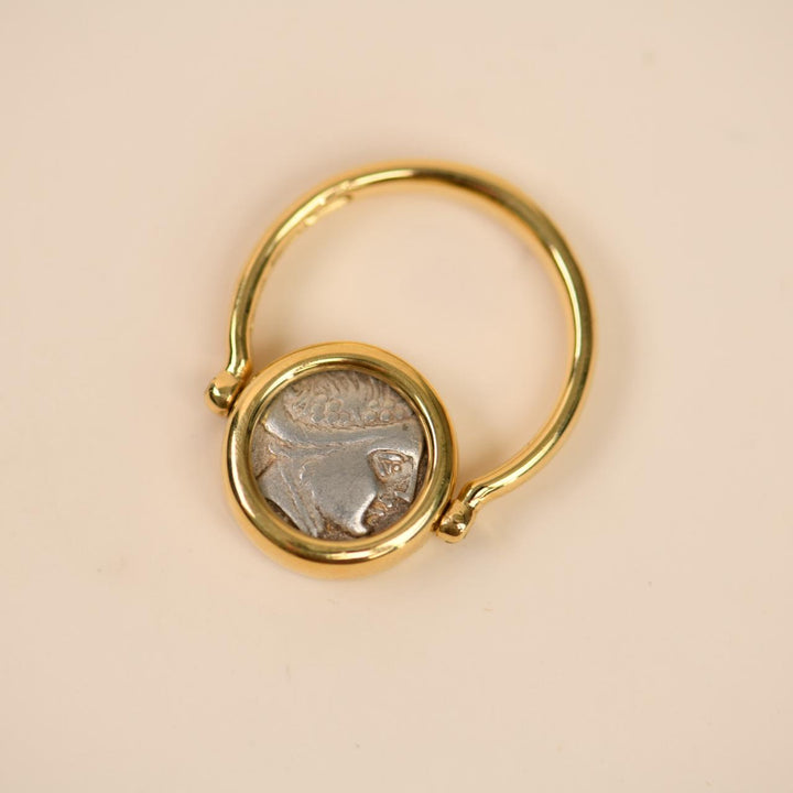 Second Hand Authentic Bulgari Vintage Monete Reversible Coin Swivel Ring 18K Yellow Gold