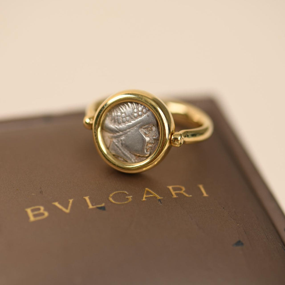 Preowned Authentic Bvlgari Vintage Monete Reversible Coin Swivel Ring 18K Yellow Gold