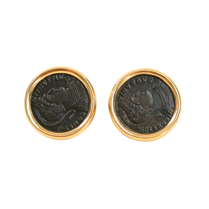 Bvlgari Monete Ancient Bronze Coin Earrings 18K Yellow Gold