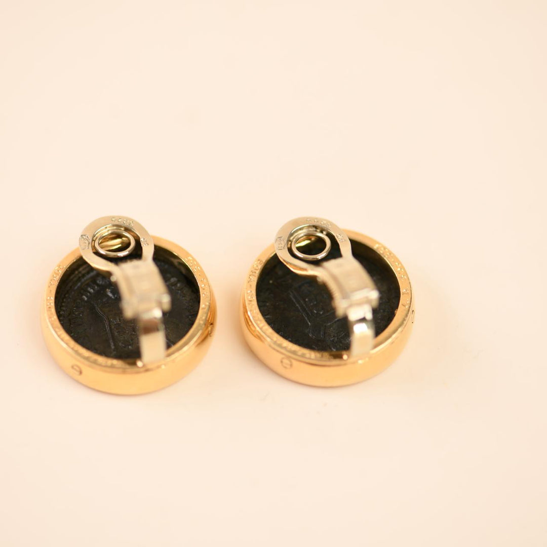 Bvlgari Monete Ancient Bronze Coin Earrings 18K Yellow Gold