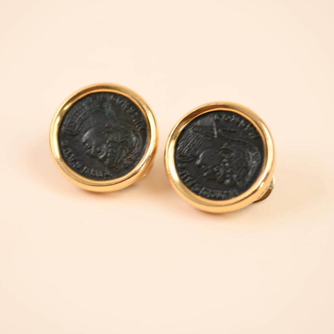 Bvlgari Monete Ancient Bronze Coin Earrings 18K Yellow Gold