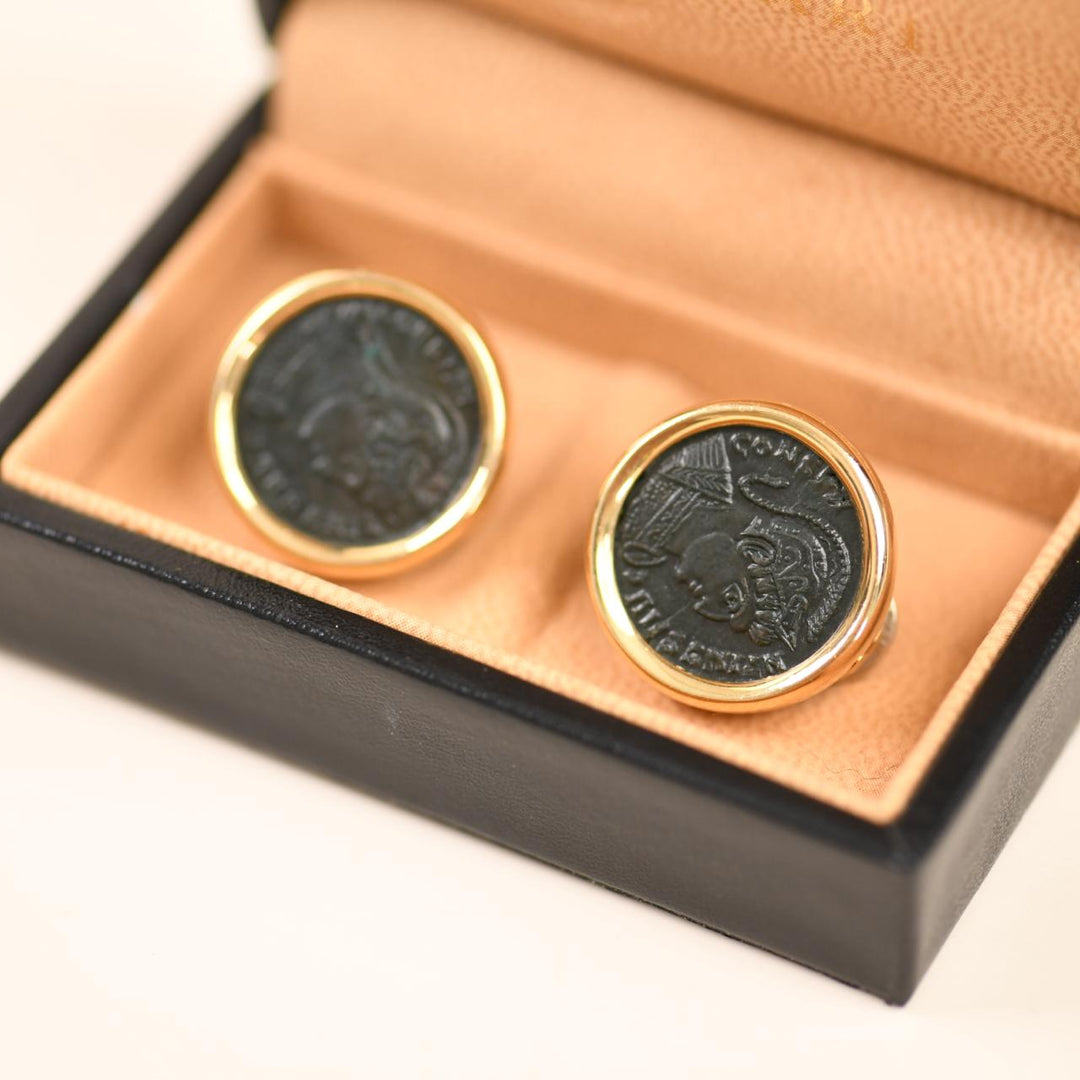 Bvlgari Monete Ancient Bronze Coin Earrings 18K Yellow Gold