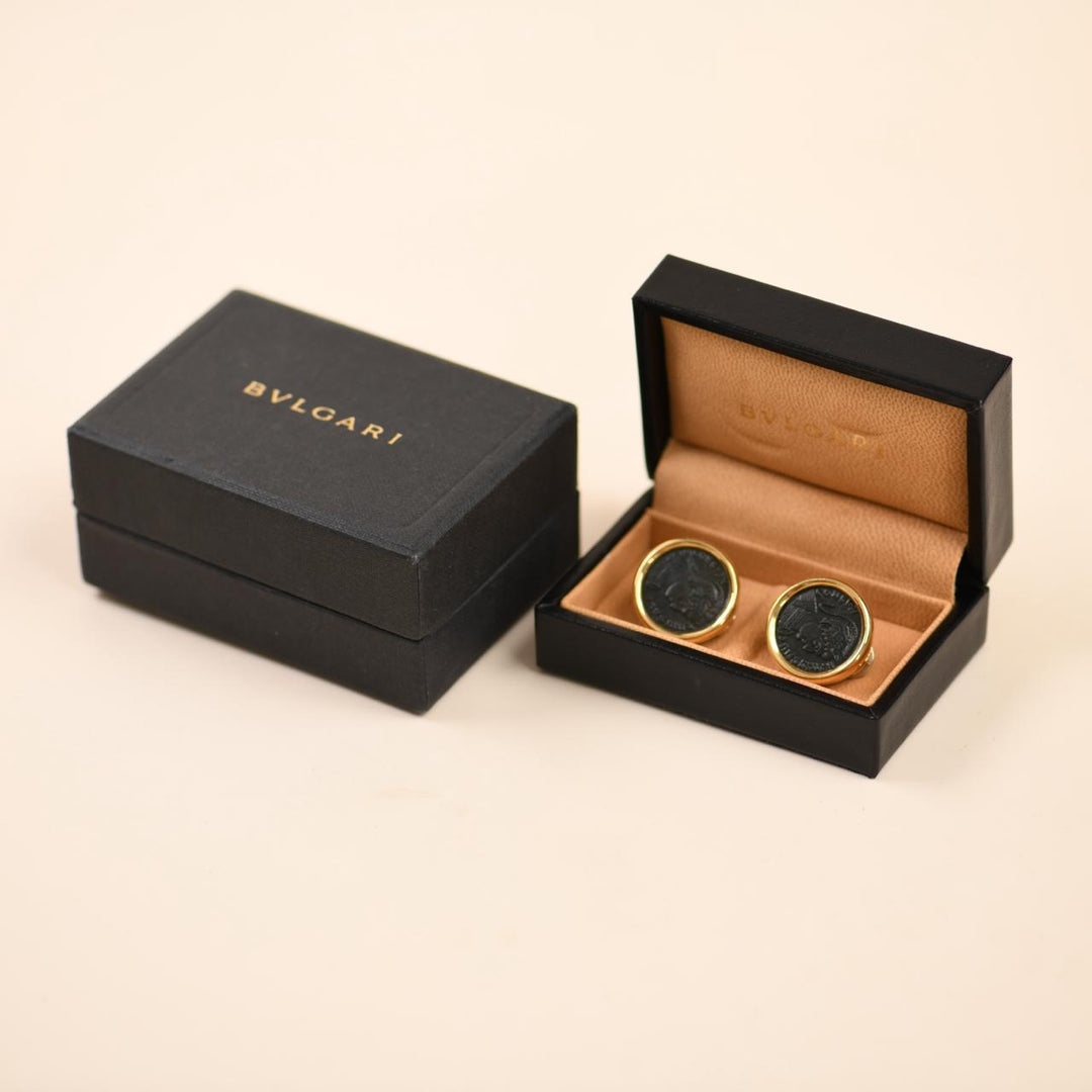 Bvlgari Monete Ancient Bronze Coin Earrings 18K Yellow Gold