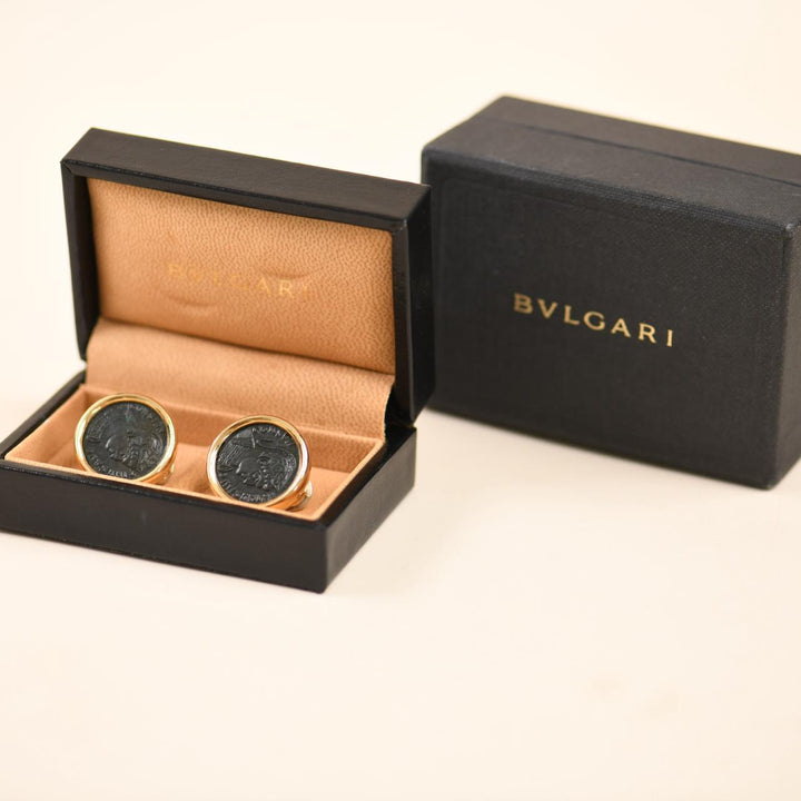 Bvlgari Monete Ancient Bronze Coin Earrings 18K Yellow Gold