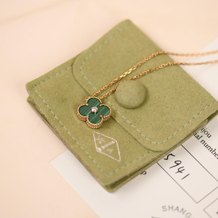 Preowned Authentic Van Cleef & Arpels Alhambra 2013 Holiday Pendant Necklace Diamond Malachite 