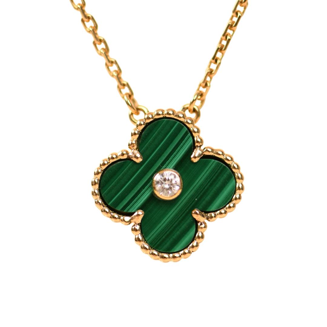 Preloved Authentic Van Cleef & Arpels Alhambra 2013 Holiday Pendant Necklace Diamond Malachite 