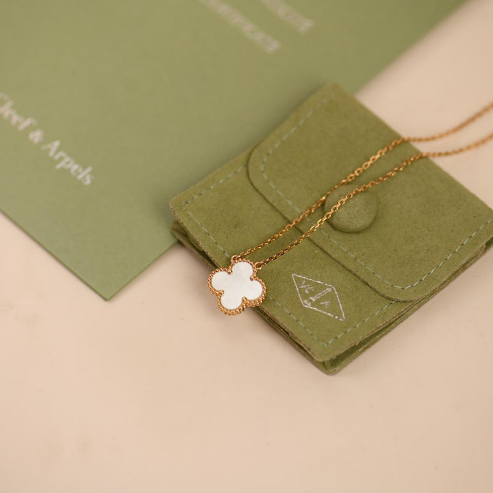 Preowned Authentic Van Cleef & Arpels Vintage Alhambra Necklace Mother of Pearl 18K Yellow Gold