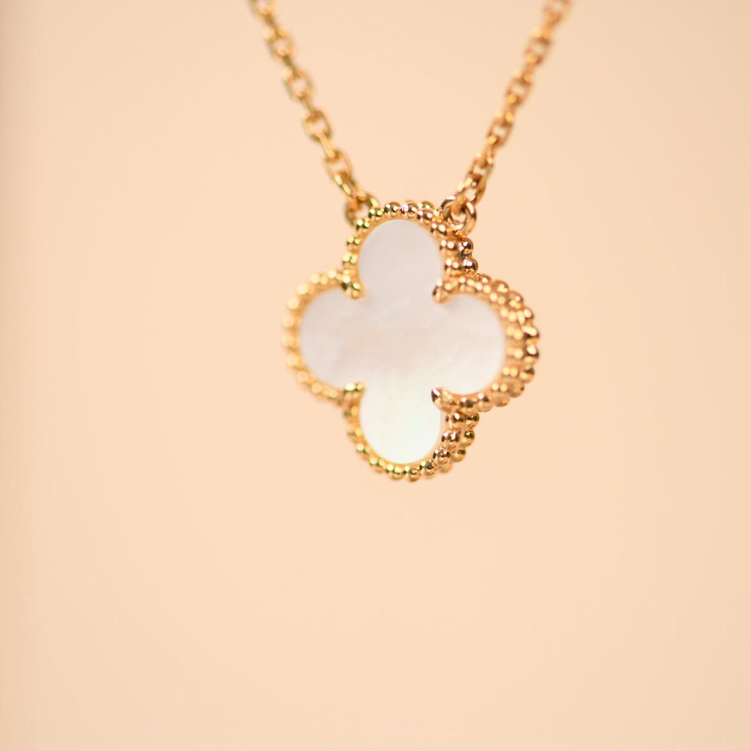 Authentic VCA Vintage Alhambra Necklace Mother of Pearl 18K Yellow Gold