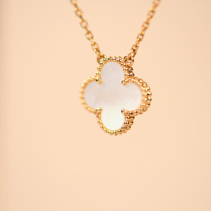 Authentic VCA Vintage Alhambra Necklace Mother of Pearl 18K Yellow Gold