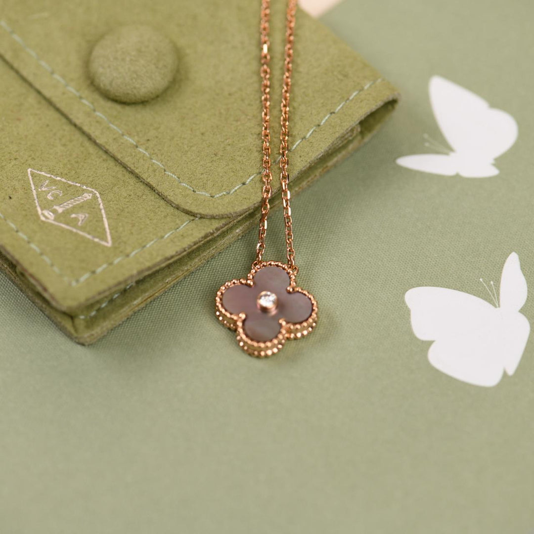 Authentic Preowned Van Cleef & Arpels Vintage Alhambra 2014 Holiday Pendant Grey Mother of Pearl