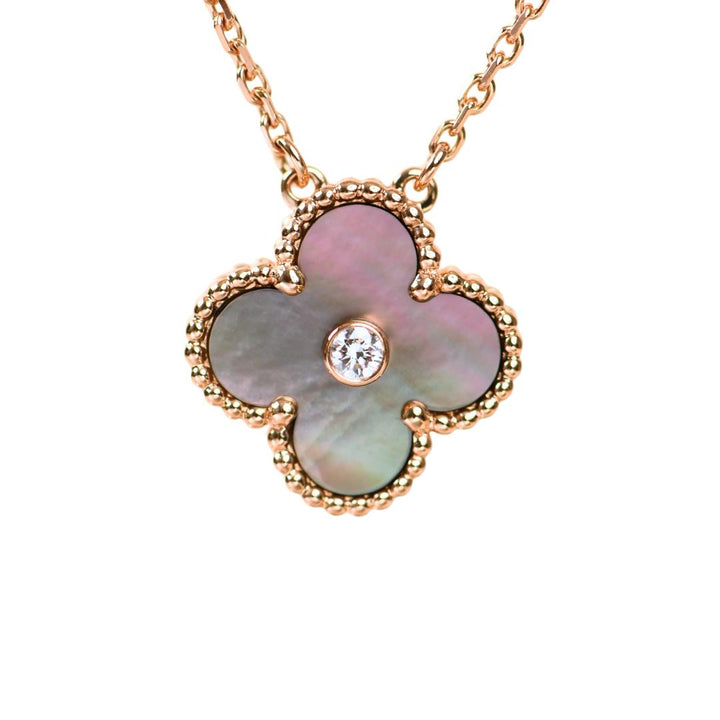 Authentic Preloved Van Cleef & Arpels Vintage Alhambra 2014 Holiday Pendant Grey Mother of Pearl