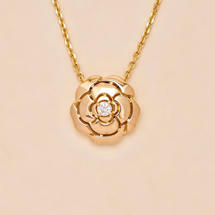 Authentic Chanel Extrait de Camélia Necklace Diamond 18K Rose Gold