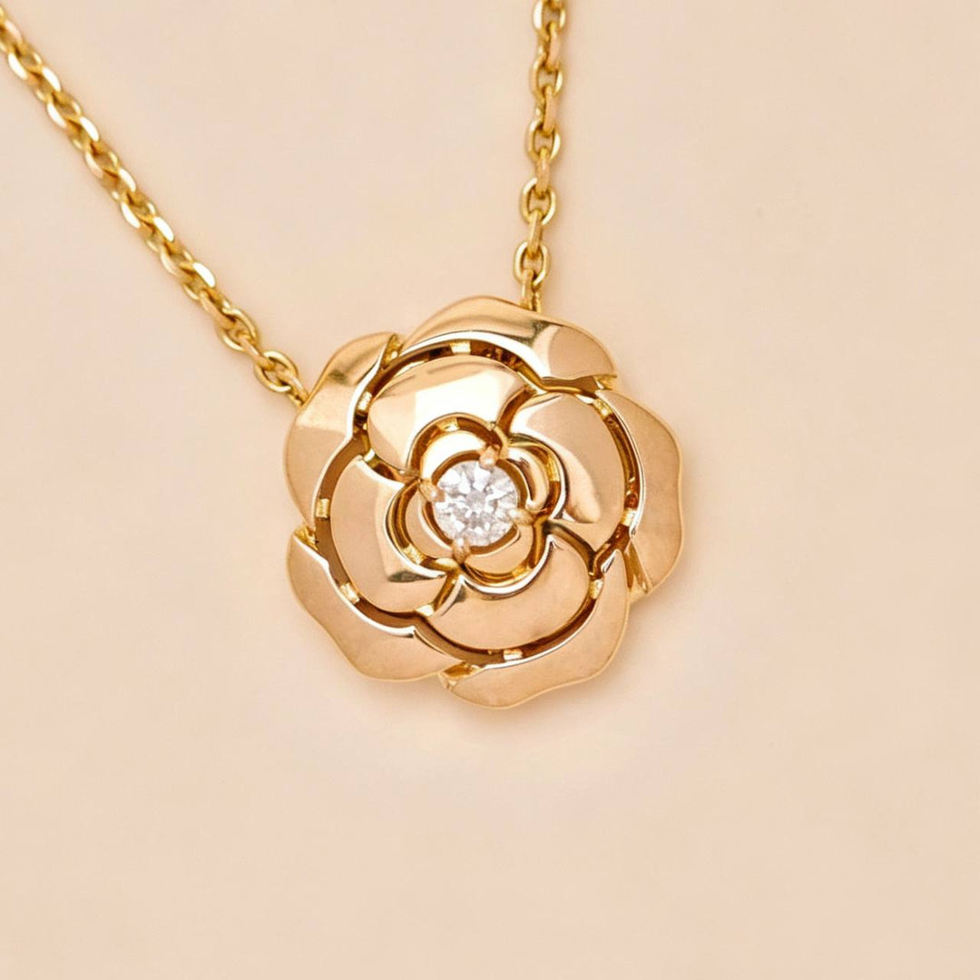 Preowned Chanel Extrait de Camélia Necklace Diamond 18K Rose Gold