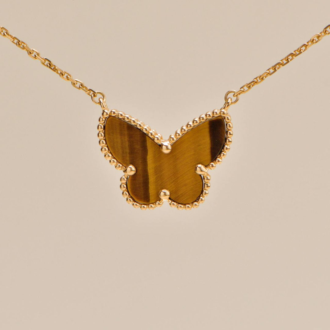 Authentic Preloved VCA Lucky Alhambra Butterfly Tiger Eye Pendant Necklace