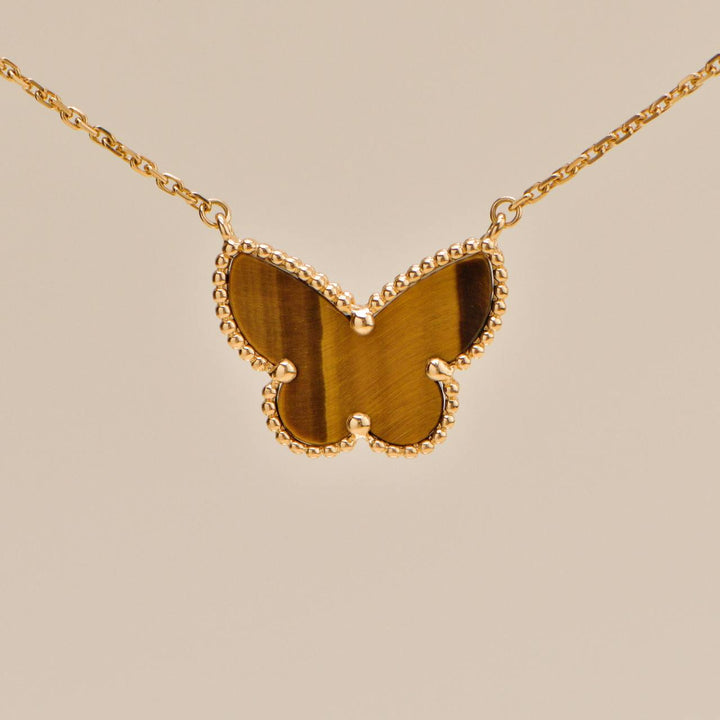 Authentic Preloved VCA Lucky Alhambra Butterfly Tiger Eye Pendant Necklace