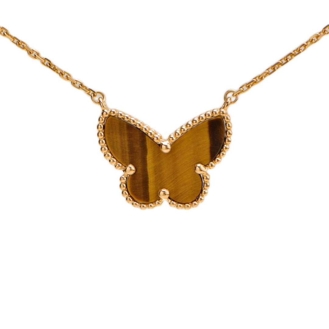 Preloved Authentic Van Cleef & Arpels Lucky Alhambra Butterfly Tiger Eye Pendant Necklace