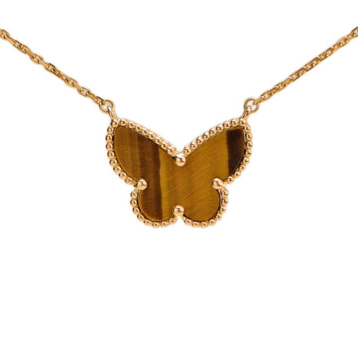 Preloved Authentic Van Cleef & Arpels Lucky Alhambra Butterfly Tiger Eye Pendant Necklace