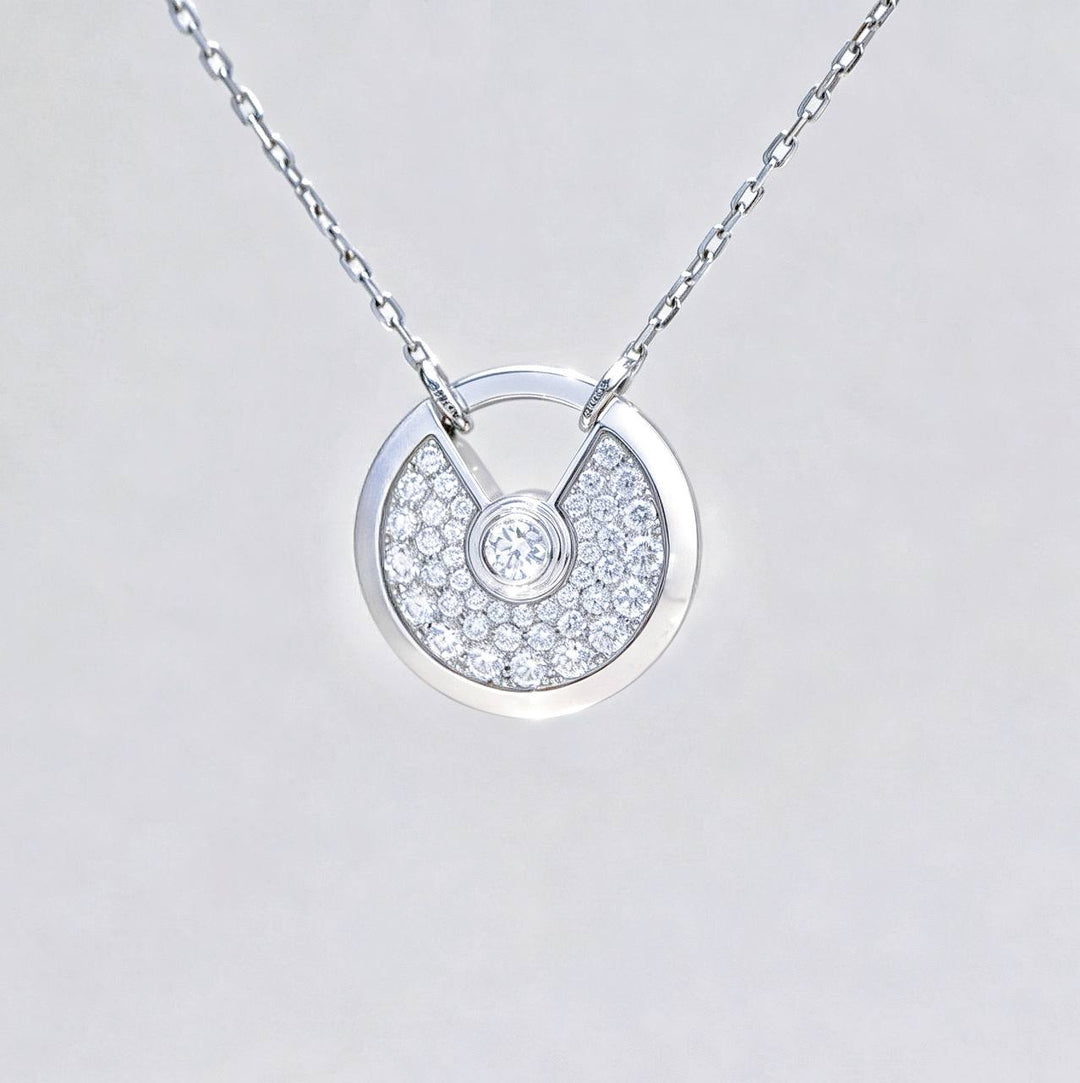 Authentic Cartier Amulette de Cartier Diamond 18K White Gold Pendant Small Model