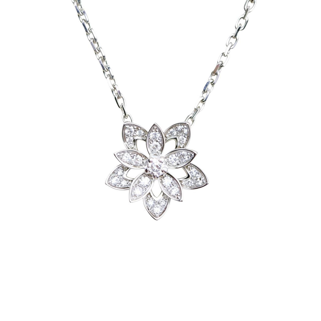 Preloved Authentic Van Cleef & Arpels Lotus Openwork Diamond Pendant 18K White Gold Mini Model