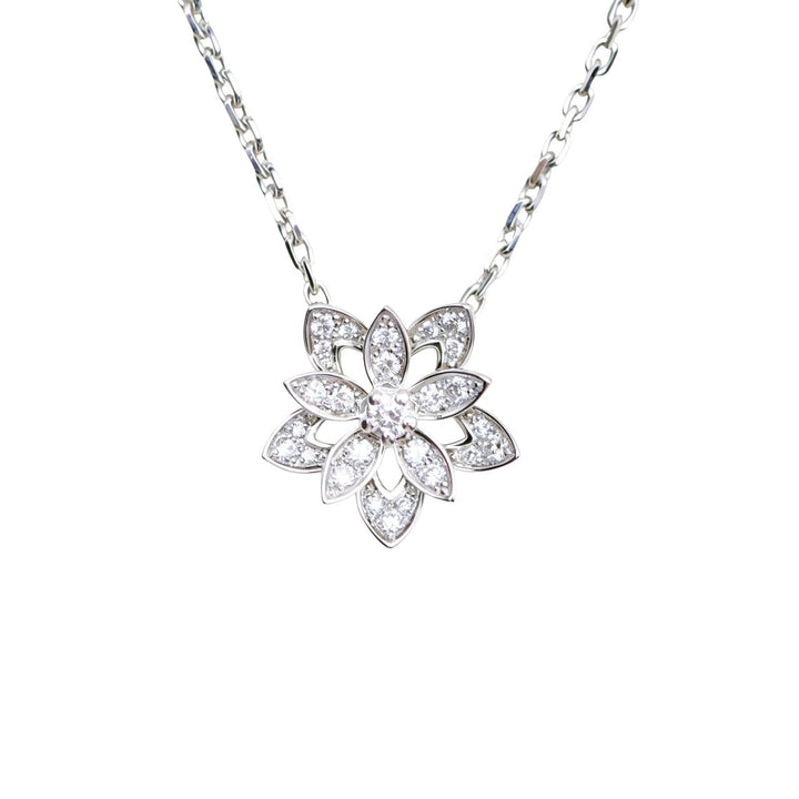 Preloved Authentic Van Cleef & Arpels Lotus Openwork Diamond Pendant 18K White Gold Mini Model