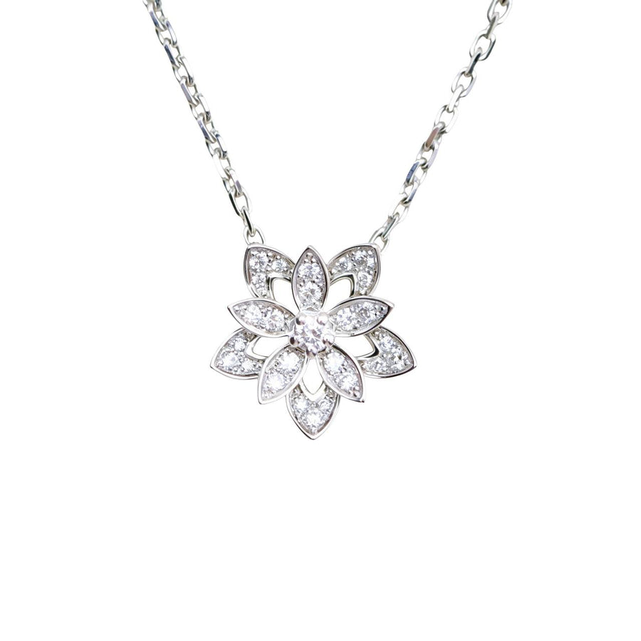 Preloved Authentic Van Cleef & Arpels Lotus Openwork Diamond Pendant 18K White Gold Mini Model