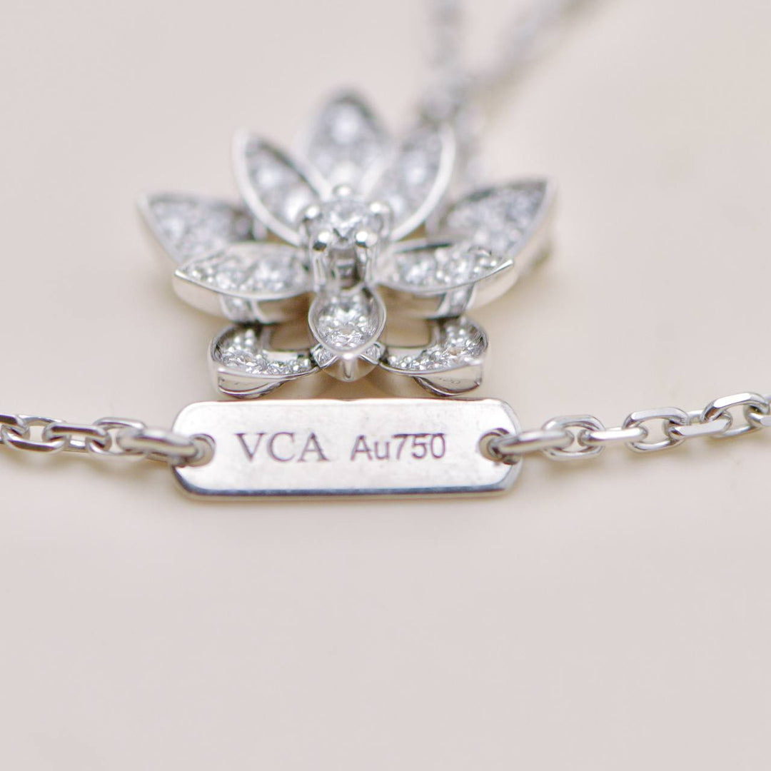Preowned Authentic VCA Lotus Openwork Diamond Pendant 18K White Gold Mini Model