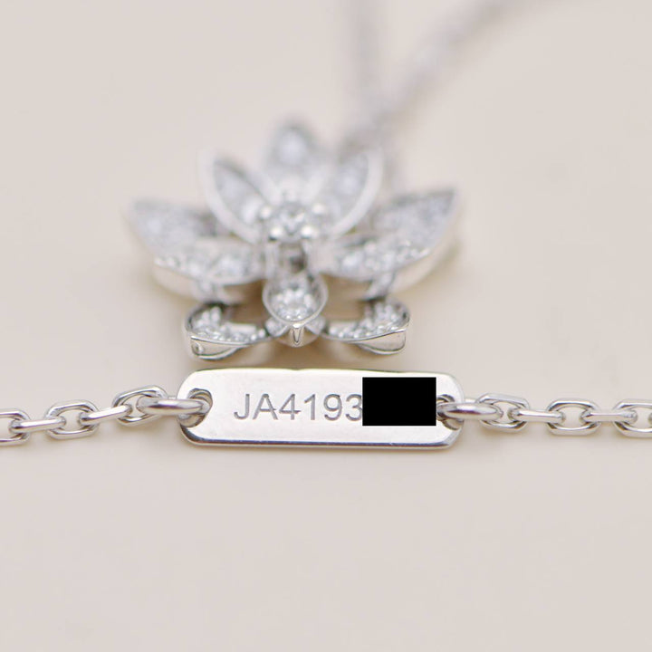 Second Hand Authentic VCA Lotus Openwork Diamond Pendant 18K White Gold Mini Model