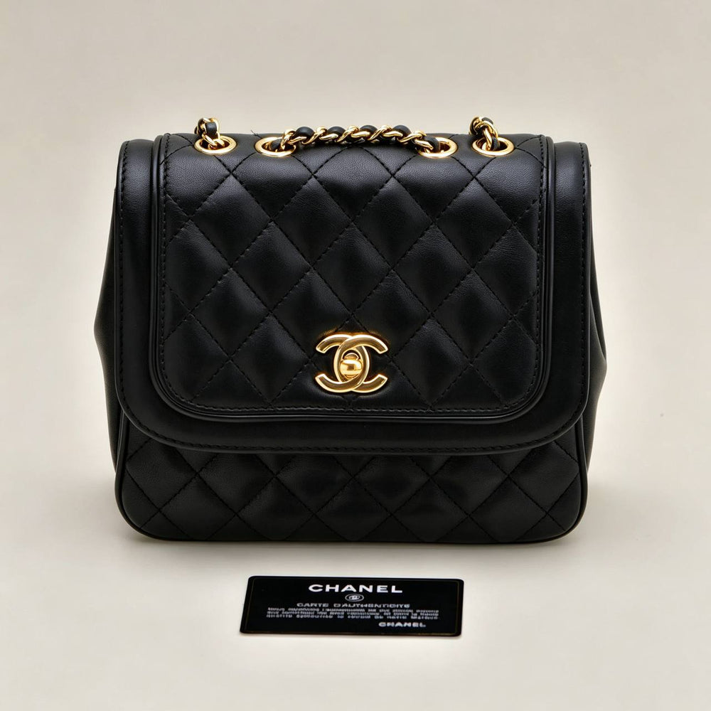 Preloved Authentic Chanel Lovely Day Flap Bag Black Lambskin Gold-Tone Hardware