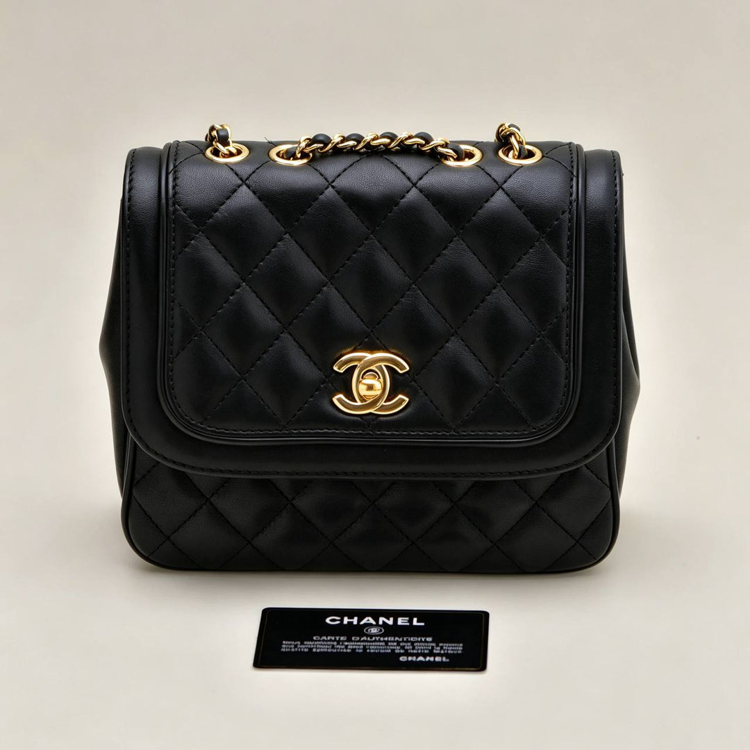 Preloved Authentic Chanel Lovely Day Flap Bag Black Lambskin Gold-Tone Hardware