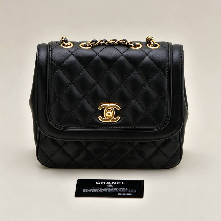 Preloved Authentic Chanel Lovely Day Flap Bag Black Lambskin Gold-Tone Hardware