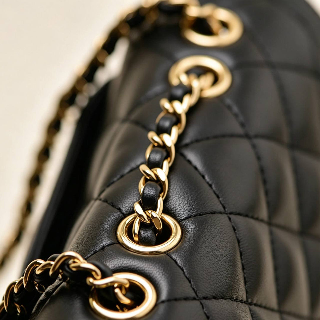 Authentic Chanel Lovely Day Flap Bag Black Lambskin Gold-Tone Hardware