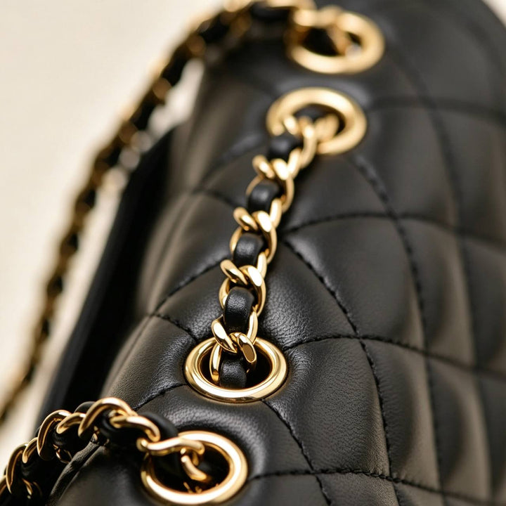 Authentic Chanel Lovely Day Flap Bag Black Lambskin Gold-Tone Hardware