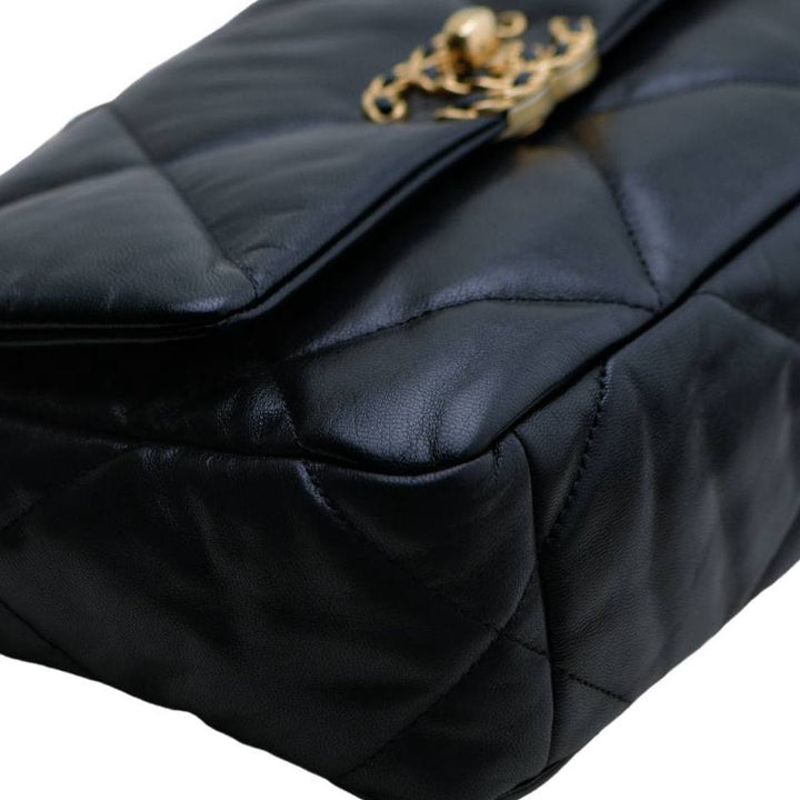Authentic Chanel 19 Small Bag Black Shiny Goatskin Mixed Hardware