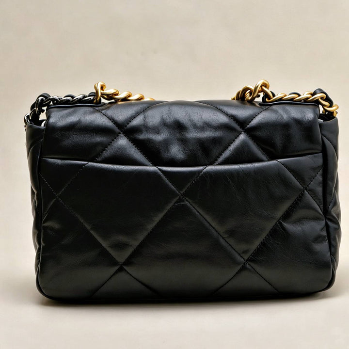 Preloved Authentic Chanel 19 Small Handbag Black Shiny Goatskin Mixed Hardware