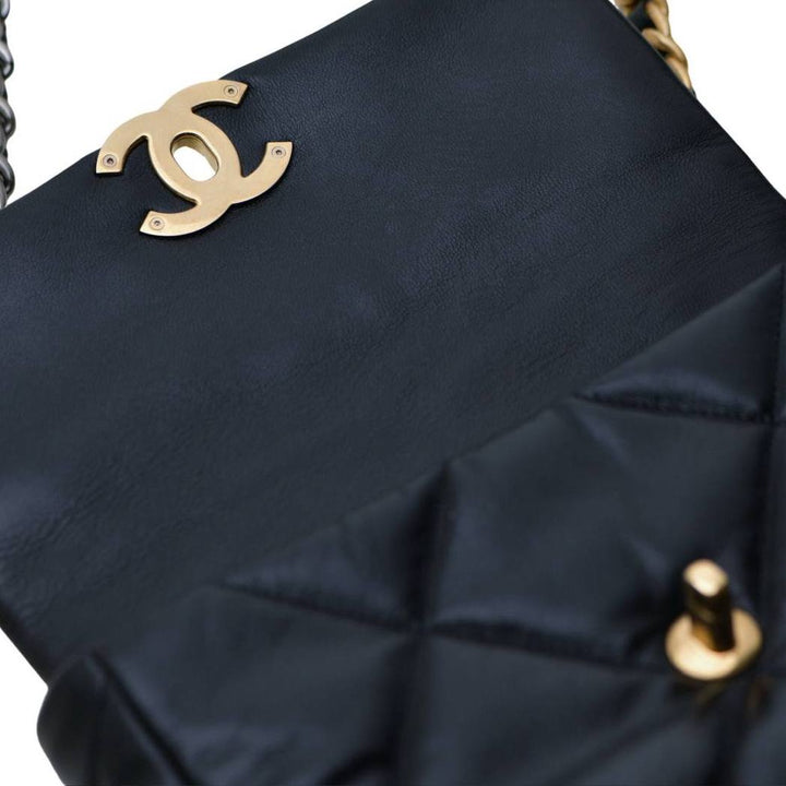 Second Hand Authentic Chanel 19 Small Bag Black Shiny Goatskin Mixed Hardware