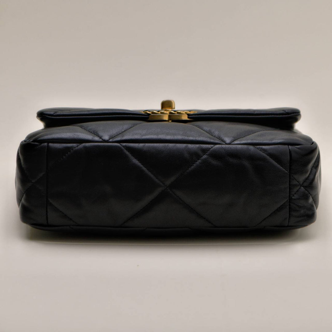 Second Hand Authentic Chanel 19 Small Handbag Black Shiny Goatskin Mixed Hardware