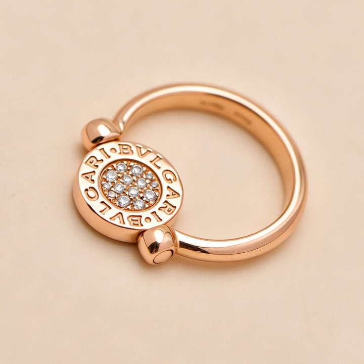 Preowned Authentic Bvlgari Flip Ring Jade and Pave Diamond 18K Rose Gold Size 54