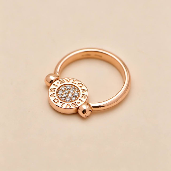 Second Hand Authentic Bvlgari Flip Ring Jade and Pave Diamond 18K Rose Gold Size 54