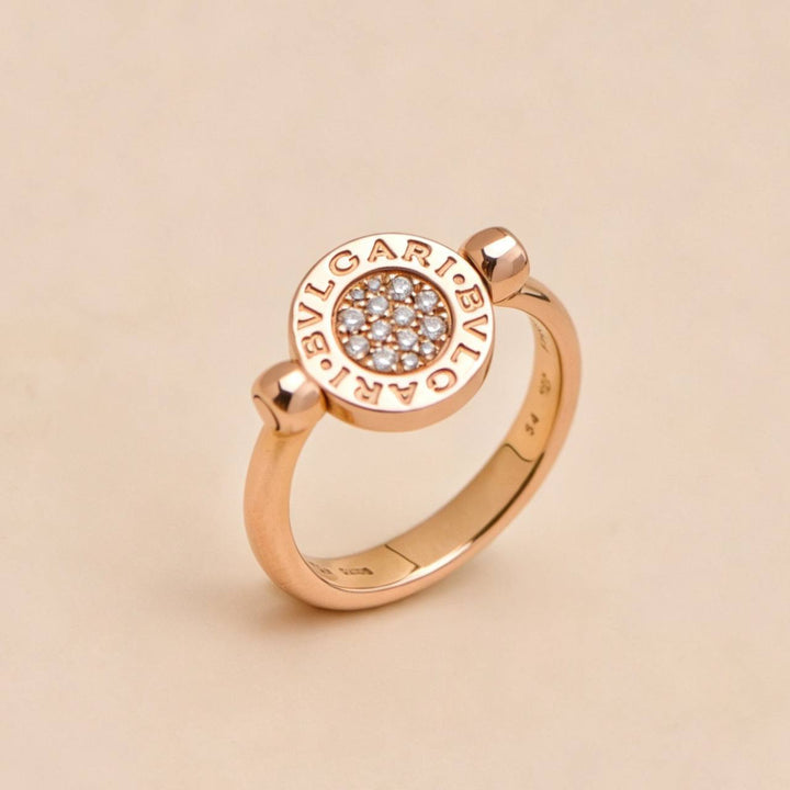 Preloved Authentic Bvlgari Flip Ring Jade and Pave Diamond 18K Rose Gold
