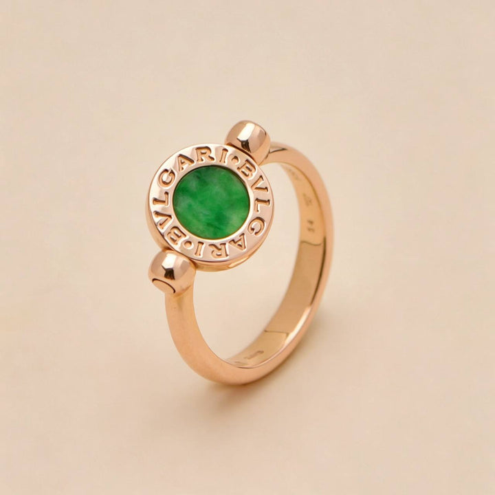 Authentic Bvlgari Flip Ring Jade and Pave Diamond 18K Rose Gold