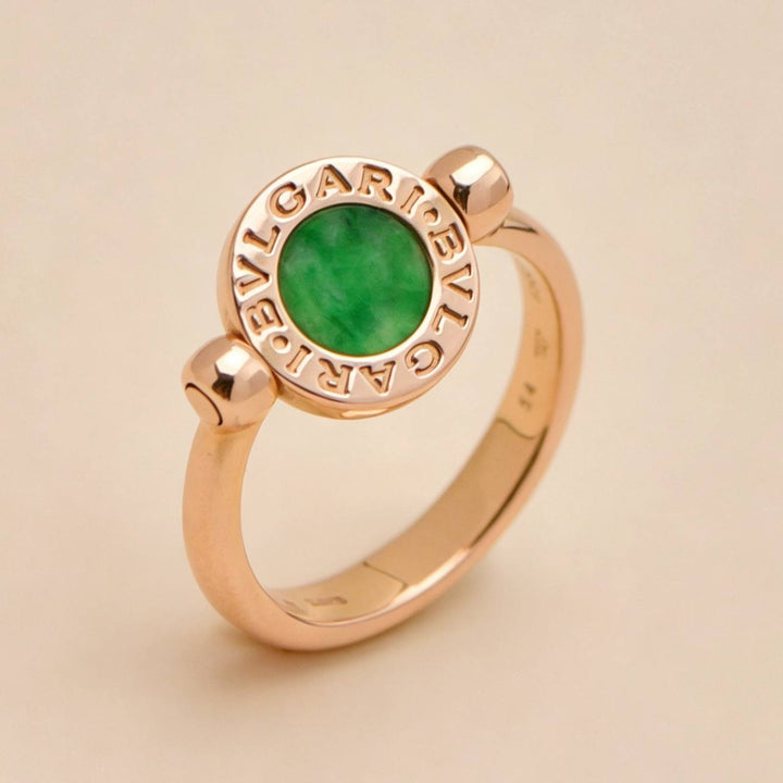 Preowned Authentic Bvlgari Flip Ring Jade and Pave Diamond 18K Rose Gold