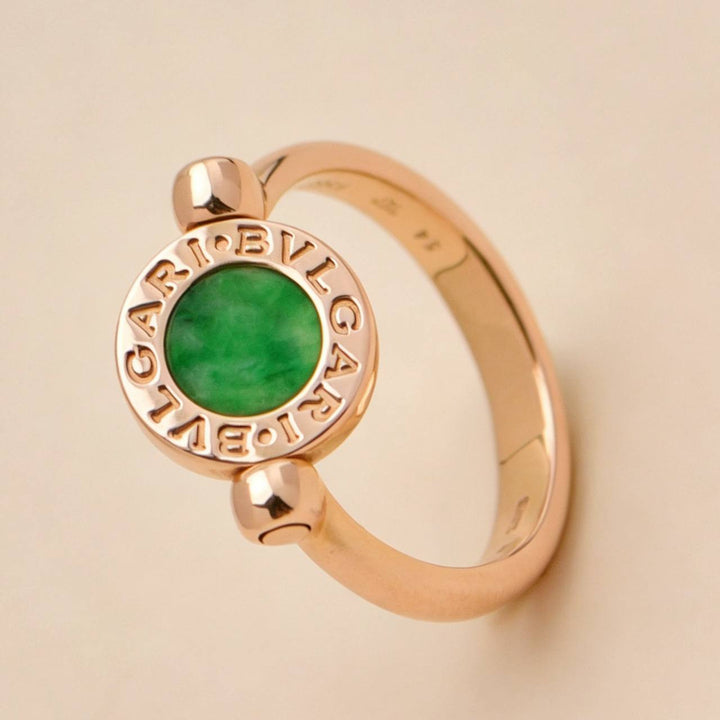 Second Hand Authentic Bvlgari Flip Ring Jade and Pave Diamond 18K Rose Gold