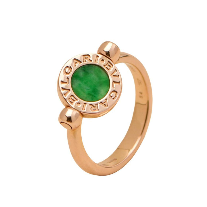 Preloved Authentic Bvlgari Flip Ring Jade and Pave Diamond 18K Rose Gold Size 54