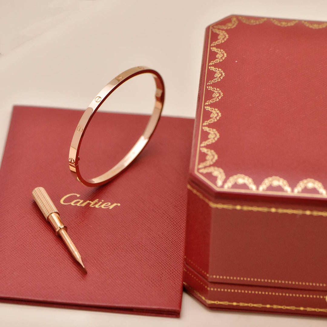 Preowned Authentic Cartier Love Bracelet Small Model 18K Rose Gold Size 17