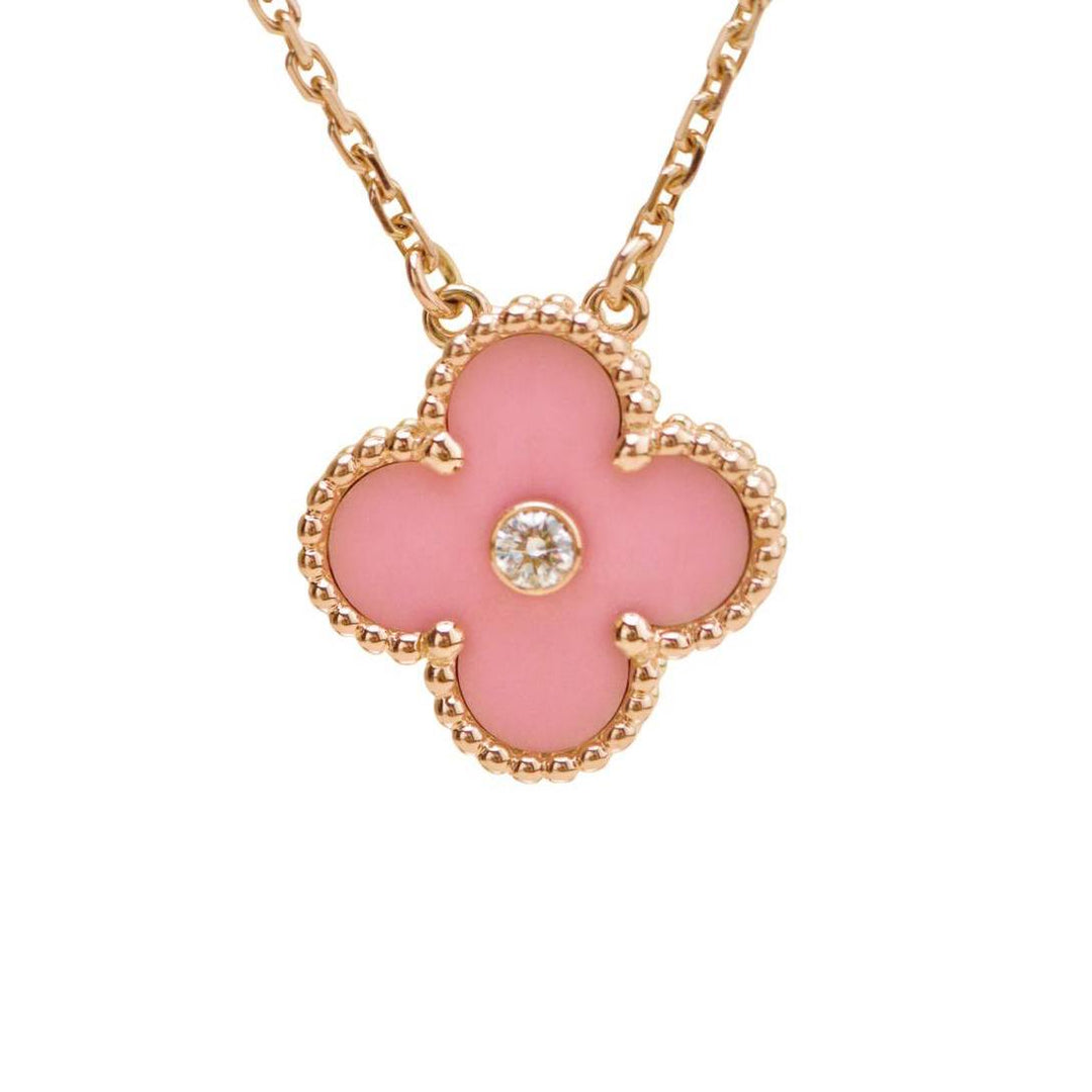 Preloved Authentic Van Cleef & Arpels Alhambra 2015 Holiday Diamond Pink Sèvres Porcelain Pendant