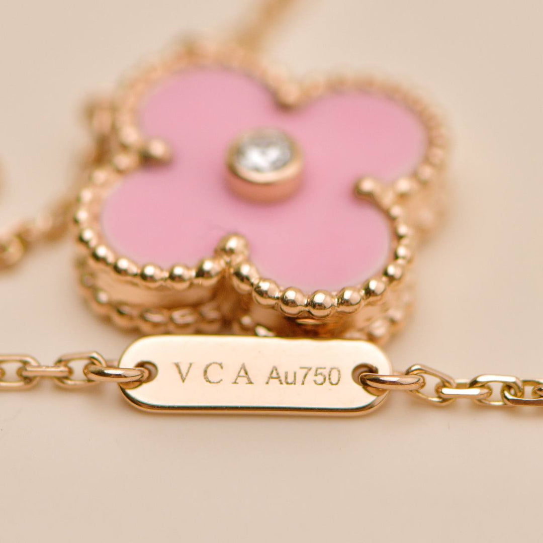 Preloved Authentic VCA Alhambra 2015 Holiday Diamond Pink Sèvres Porcelain Pendant