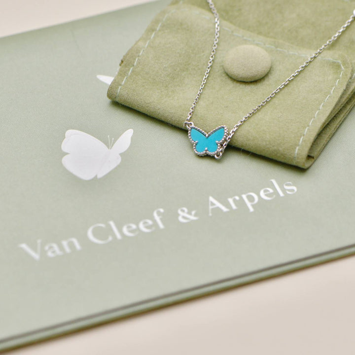 Authentic Preowned Van Cleef & Arpels Sweet Alhambra Turquoise Butterfly Bracelet 18K White Gold